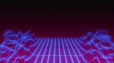 Mavi çizgilerin ve siyah arkaplandaki dalgaların animasyonu. Şekiller, renkler ve arka plan konsepti dijital olarak oluşturulmuş video.