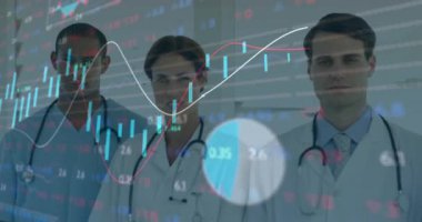 Finansal veri analizi yapan doktorlar hastanede. Sağlık, sağlık, profesyoneller, finans, teknoloji, takım çalışması
