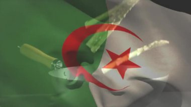 Tavada yemek pişirmek, Cezayir bayrağı animasyonu olan biri. Mutfak, mutfak, ulusal, kızartma, gelenek, kültür