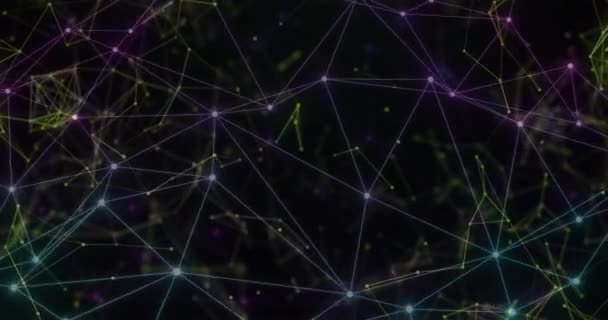 Animation du réseau de connexions sur des formes sur fond noir. Formes, technologie et concept d'interface numérique vidéo générée numériquement.