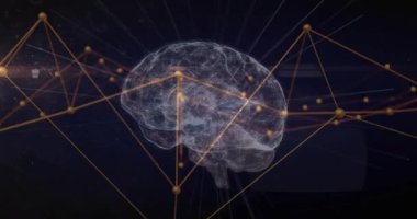 İnsan beyni üzerindeki bağlantı ağının animasyonu. Dijital olarak oluşturulmuş küresel bağlantılar, hesaplama ve veri işleme kavramı.