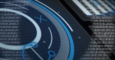 Siyah arkaplanda tarama ve diyagramlar animasyonu. Sosyal medya, teknoloji ve dijital arayüz kavramı dijital olarak oluşturulmuş video.