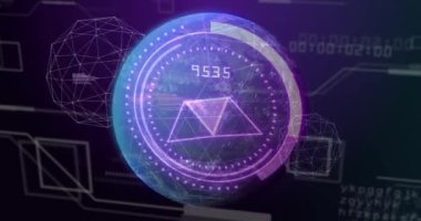 Dünya çapında kapsam ve dijital veri işleme animasyonu. Dijital olarak oluşturulmuş küresel bağlantılar, hesaplama ve veri işleme kavramı.