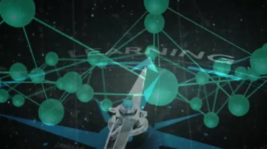 Pusula ağ bağlantıları ve veri işleme animasyonu ile öğrenmeye işaret ediyor. Teknoloji, yenilik, bağlantı, analiz, eğitim, navigasyon