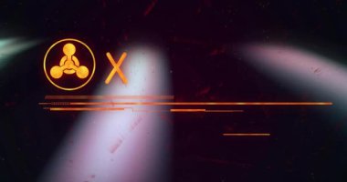 Kırmızı alarm metninin animasyonu. Siyah arkaplanda ışık izleri var. Küresel teknoloji, çevrimiçi güvenlik ve dijital arayüz kavramı dijital olarak oluşturulmuş video.