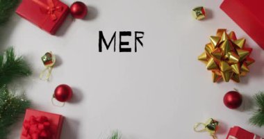 Noel süslemeleriyle ilgili mutlu noel mesajlarının animasyonu. Noel, şenlik, kutlama ve gelenek konsepti dijital olarak oluşturuldu.