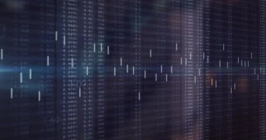 Bilgisayar sunucuları üzerinde dijital veri işleme animasyonu. Dijital olarak oluşturulmuş küresel bağlantılar, hesaplama ve veri işleme kavramı.