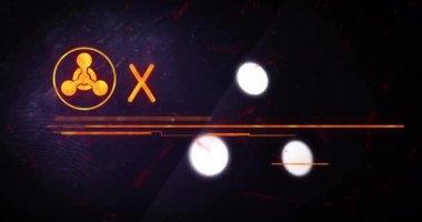 Kırmızı alarm metninin animasyonu. Siyah arkaplanda ışık noktalarını işaretli. Küresel teknoloji, çevrimiçi güvenlik ve dijital arayüz kavramı dijital olarak oluşturulmuş video.