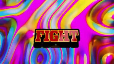 Hareket eden renkli şekiller üzerine dövüş metninin animasyonu. Sosyal medya ve dijital arayüz konsepti dijital olarak oluşturulmuş video.