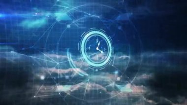 Bağlantı ağı üzerinden tarama alanının animasyonu. İş, teknoloji ve dijital arayüz kavramı dijital olarak oluşturuldu.