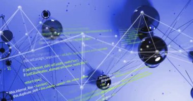 Bağlantı ağının animasyonu ve dijital veri işleme. Dijital olarak oluşturulmuş küresel bağlantılar, hesaplama ve veri işleme kavramı.