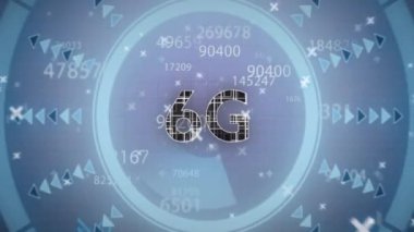 Sayılar ve sembollerle dijital arayüz üzerinde 6G teknoloji animasyonu. yenilik, bağlantı, fütüristik, ağ, iletişim, gelişmiş