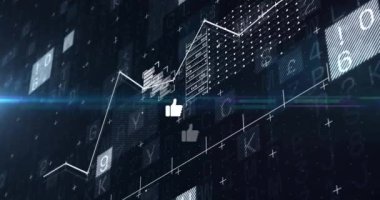 Siyah arkaplan üzerinde veri işleme simgelerinin canlandırılması. Küresel teknoloji, hesaplama, bağlantılar ve dijital arayüz konsepti dijital olarak oluşturulmuş video.