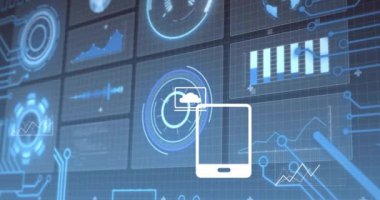 Dijital arayüz arkaplanındaki veri analizi grafikleri ve grafikleri. Analizler, teknoloji, finans, istatistik, bilgi, görselleştirme