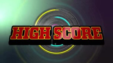 Hareketli neon şekiller üzerine yüksek skorlu metin animasyonu. Sosyal medya ve dijital arayüz konsepti dijital olarak oluşturulmuş video.