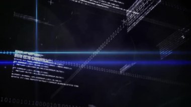 Siyah arkaplanda ikili kodlama ve dijital veri işleme animasyonu. Dijital olarak oluşturulmuş küresel bağlantılar, hesaplama ve veri işleme kavramı.