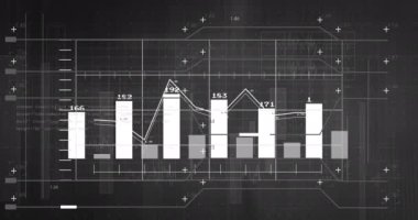 Finansal veriler ve borsa analizleri siyah beyaz grafik üzerinde canlandırılıyor. Finans, büyüme, ekonomi, iş, ticaret, yatırım