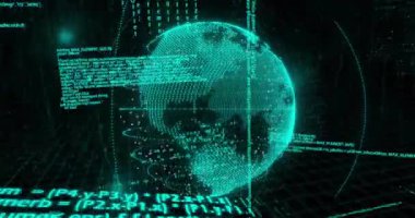 Dünya üzerinde veri işleme animasyonu. küresel iş ve dijital arayüz kavramı dijital olarak oluşturulmuş video.