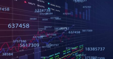 Şebeke üzerinde finansal veri işleme resmi. Küresel finans, iş, bağlantılar, hesaplama ve veri işleme kavramı dijital olarak oluşturuldu.