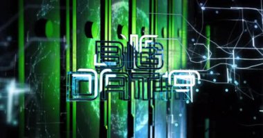 Sunucu odasında büyük veri metninin animasyonu. Küresel teknoloji, bilgisayar, çevrimiçi güvenlik ve dijital arayüz kavramı, dijital olarak oluşturulmuş video.