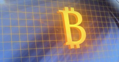 Siyah zemin üzerinde ışık çizgileri olan bitcoin sembolünün animasyonu. Küresel finansman, teknoloji, bilgisayar ve dijital arayüz kavramı, dijital olarak oluşturulmuş video.