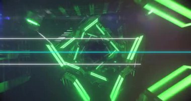 Tünel oluşturma, geometrik şekiller ve neon ışıklar canlı animasyon yaratıyor. Soyut, fütürist, dijital, modern