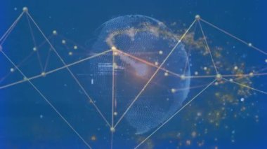 Mavi arka planda dünya çapında bağlantı ve veri işleme ağının animasyonu. Küresel bağlantılar, hesaplama ve veri işleme kavramı, dijital olarak oluşturulmuş video.