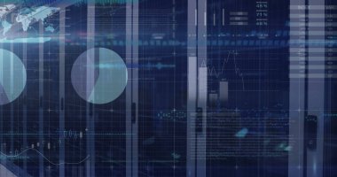 Bilgisayar sunucu odasına karşı istatistiksel veri işleme resmi. Bilgisayar arayüzü ve iş veri depolama teknolojisi kavramı