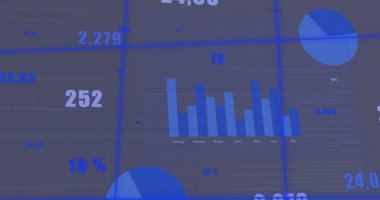 Gri arkaplan üzerinde finansal veri işleme resmi. Küresel rüzgar enerjisi, iş, bağlantılar, hesaplama ve veri işleme kavramı dijital olarak oluşturuldu.