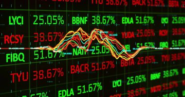 Siyah arkaplan üzerinde istatistik ve finansal veri işleme resmi. Küresel iş, bağlantılar, bulut hesaplama ve veri işleme kavramı dijital olarak oluşturuldu.
