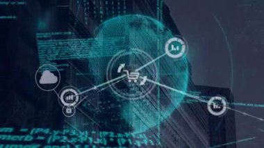 İkili kodlu dijital ağ ve veri işleme animasyonu. Teknoloji