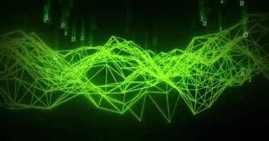 Bağlantılar üzerinden ikili kodlama ve dijital veri işleme animasyonu. Küresel bağlantılar, hesaplama ve veri işleme kavramı, dijital olarak oluşturulmuş video.