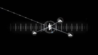 Siyah arkaplan üzerinde insan simgeleriyle bağlantı ağının animasyonu. Küresel bağlantılar, hesaplama ve veri işleme kavramı, dijital olarak oluşturulmuş video.