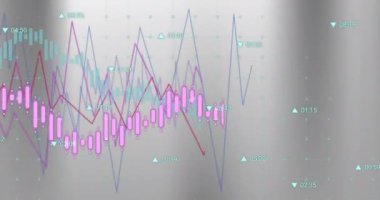 Gri arkaplandaki veri işleme üzerindeki diyagramların animasyonu. İş, teknoloji ve dijital arayüz kavramı, dijital olarak oluşturulmuş video.