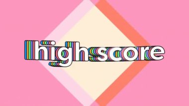 Pembe arkaplandaki renkli geometrik şekiller üzerinden yüksek metin animasyonu. grafik, renkler, canlı, soyut