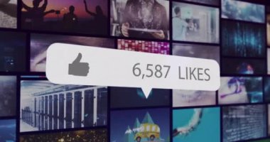 Dijital ekranlar üzerinde medya simgelerinin canlandırılması. Teknoloji, iş ve dijital arayüz kavramı, dijital olarak üretilen video.