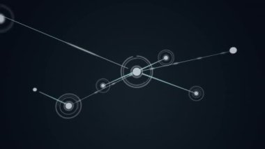 Karanlık arkaplan üzerinde bağlantılar ve veri işleme animasyonu ağı. Teknoloji, dijital, iletişim, fütürist, siber uzay, soyut