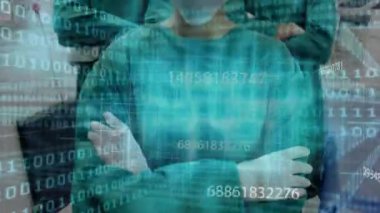 Tıbbi veriler işleniyor, ameliyathanede çalışan cerrahları kapsayan animasyon. Sağlık, ameliyat, teknoloji, yenilik, hastane, hasta