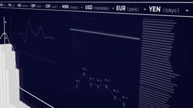 Ekran üzerinde dijital veri işleme ve istatistiklerin animasyonu. Küresel bağlantılar, hesaplama ve veri işleme kavramı, dijital olarak oluşturulmuş video.