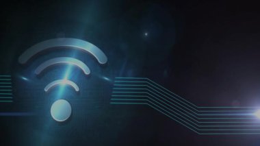 Wi-Fi sinyal ikonu ve dijital hatlar, kablosuz iletişim teknolojisi animasyonu. bağlantı, internet, ağ, veri