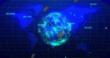 Tüm dünyada dijital veri işleme animasyonu. Küresel siber güvenlik, bağlantılar, hesaplama ve veri işleme kavramı, dijital olarak oluşturulmuş video.