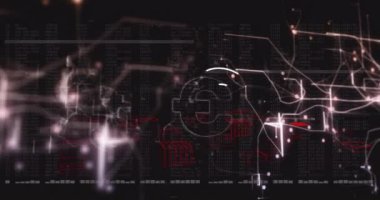 Bilgisayar sunucuları üzerinden avro simgesi ve dijital veri işleme animasyonu. Küresel iş, bağlantılar, hesaplama ve veri işleme kavramı, dijital olarak oluşturulmuş video.