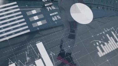 Finansal veri tabloları ve dünya haritası animasyonu. Finans, analitik, küresel, kurumsal, teknoloji, ekonomi