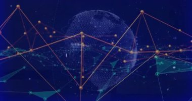 Dijital dünya üzerinde küresel ağ bağlantıları ve veri işleme animasyonu. Teknoloji, bağlantı, siber alan, büyük veri, internet, iletişim konsepti