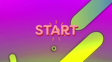 Gradyan arkaplanda renkli geometrik şekiller üzerinde Başlat metni canlandırması. Soyut, tasarım, dijital, yaratıcı, modern, enerjik