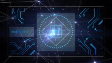 Kapsam taramasında bağlantı ağının animasyonu. İş, teknoloji ve dijital arayüz kavramı, dijital olarak oluşturulmuş video.