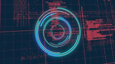 Dönen dairesel çizgiler ve koyu bulanık arka planda parlayan neon animasyon. Soyut, hareketli, fütüristik, teknoloji, canlı, dinamik konsept