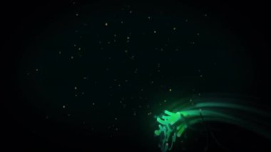 Siyah arkaplan üzerinde beyaz lekeler ve neon izlerin animasyonu. Teknoloji, renkler ve dijital arayüz konsepti, dijital olarak oluşturulmuş video.