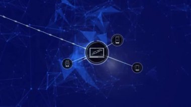 Şekiller üzerinden bağlantı ağının animasyonu. İş, teknoloji ve dijital arayüz kavramı, dijital olarak oluşturulmuş video.