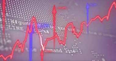 Dünya haritası üzerinde veri işleme ve diyagramların animasyonu. Teknoloji ve dijital arayüz kavramı, dijital olarak oluşturulmuş video.